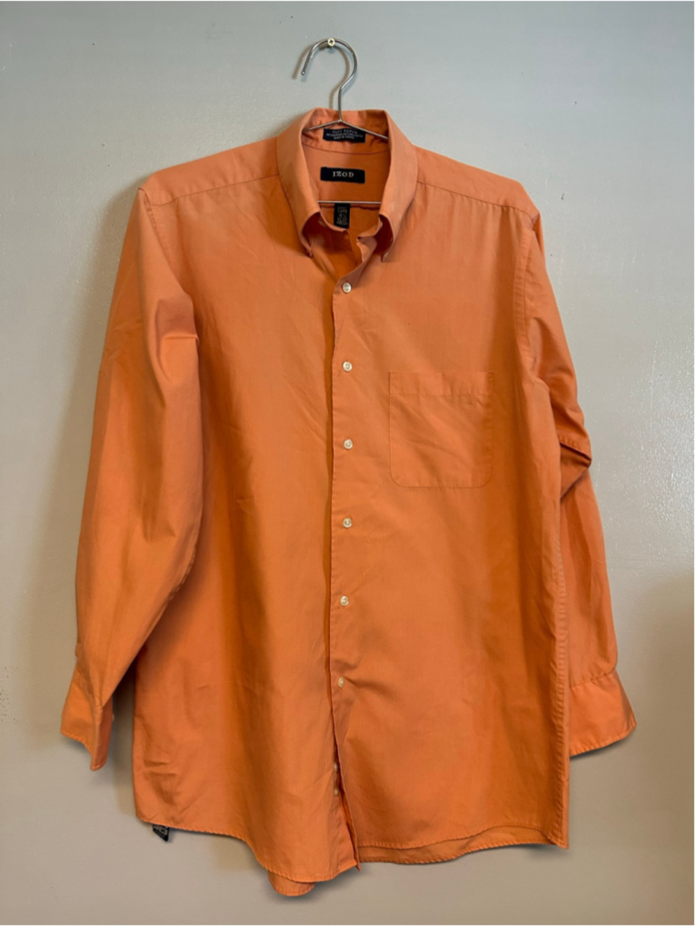 IZOD Casual Button Down Shirt, Orange, Size Medium 15.5 32/33 Fall